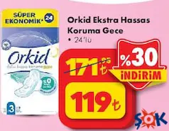 ORKİD EXTRA HASSAS KORUMA GECE 24'LÜ HİJYENİK PED